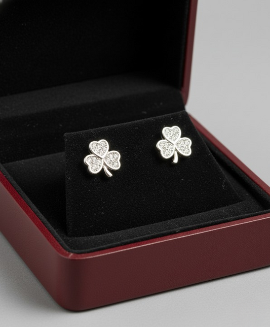 Silver-Tone Pave Shamrock Earrings