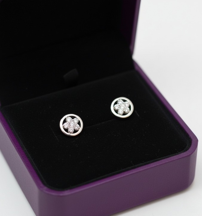 Silver Crystal Cluster Flower Studs