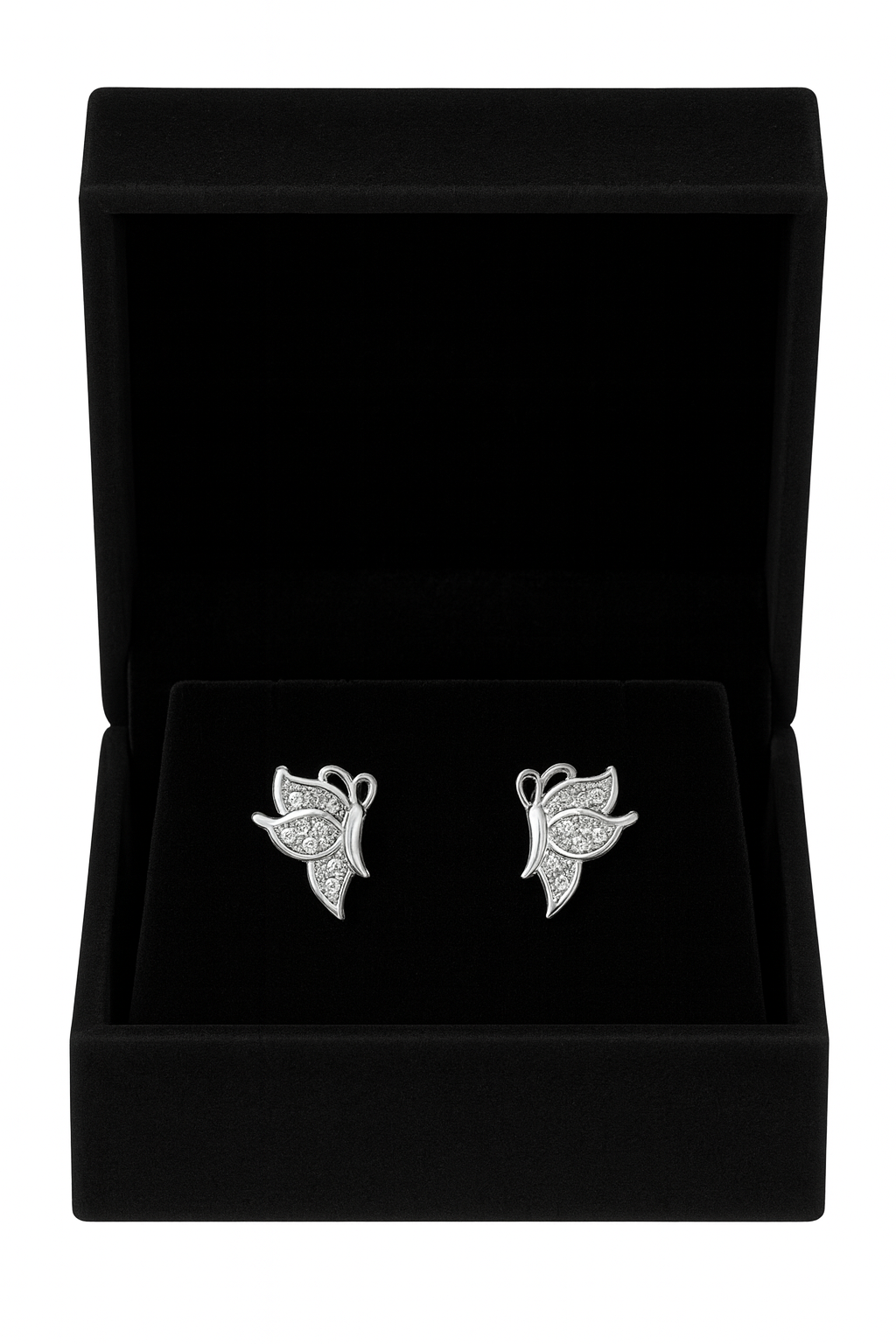 Sparkling Silver Pave Butterfly Stud Earrings