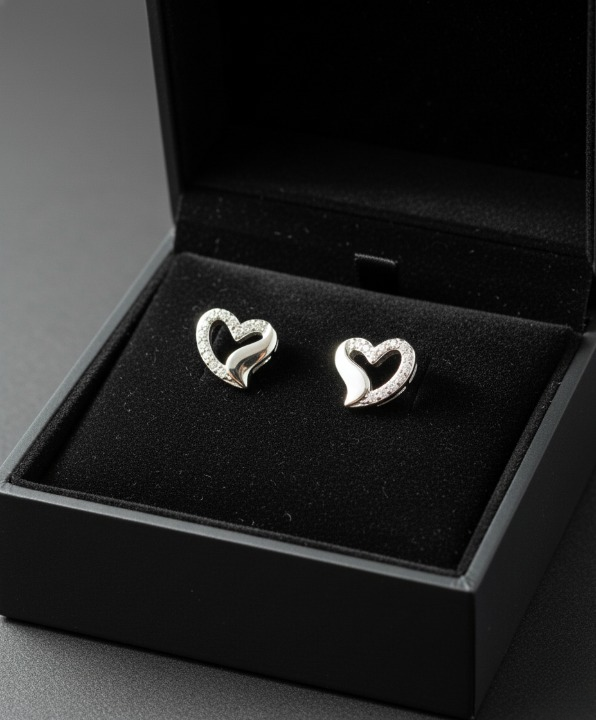 Silver Elegant Crystal Open Heart Studs