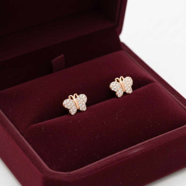 Silver Rose Gold Flutter Butterfly Studs
