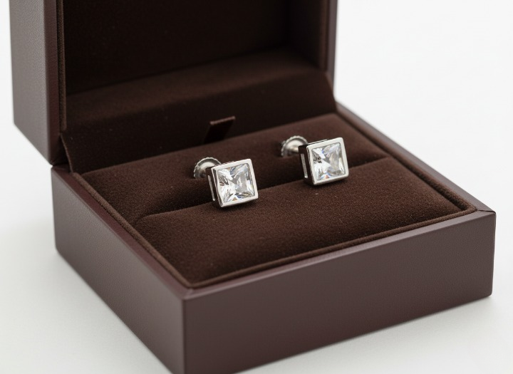 Silver Timeless Square Solitaire Studs