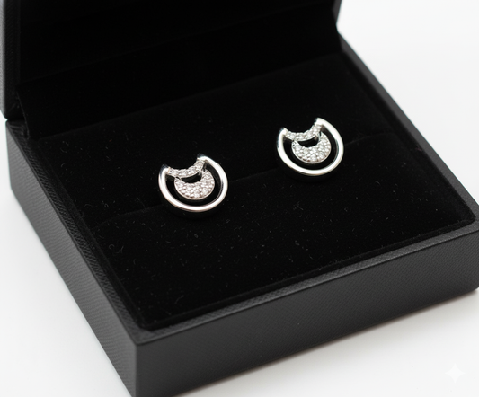 Small Silver Crystal U-Shape Earrings