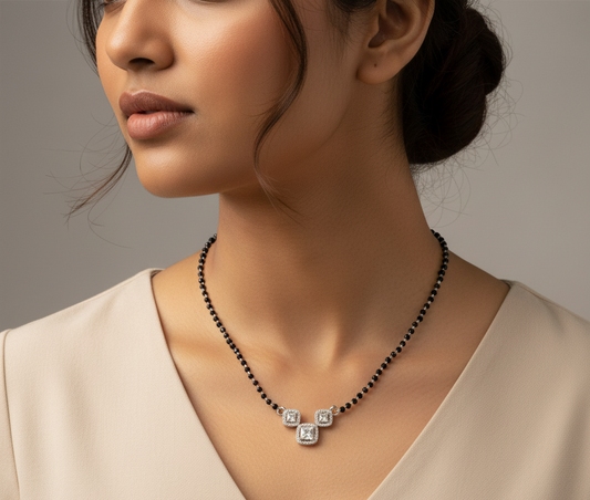 Silver Square Pendant Mangalsutra