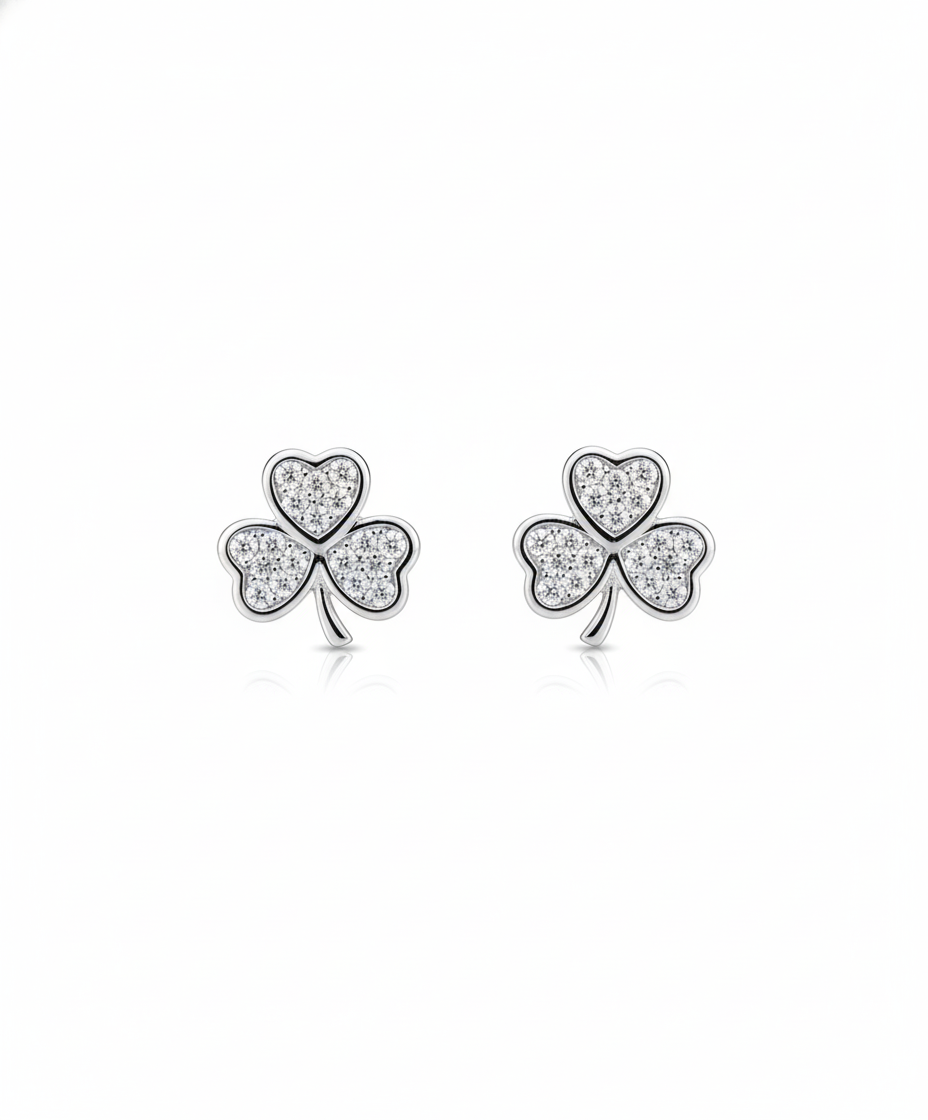Silver-Tone Pave Shamrock Earrings