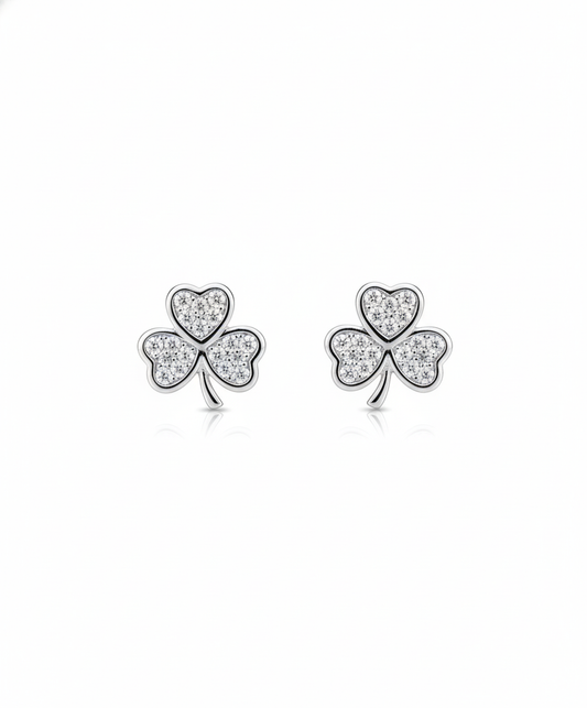 Silver-Tone Pave Shamrock Earrings