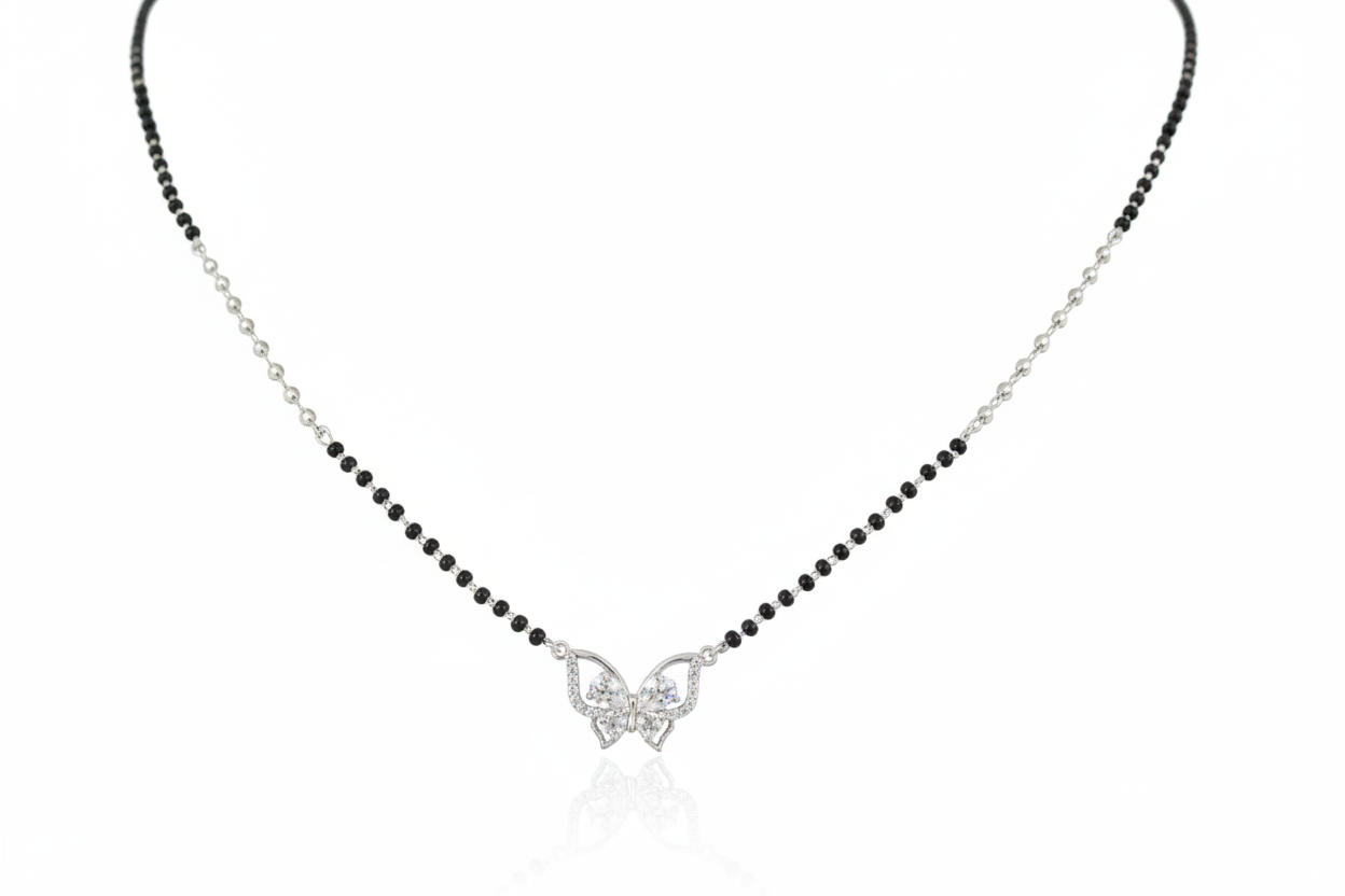 Silver butterfly-inspired take on the classic Mangalsutra,