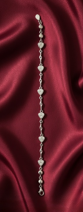 Silver Tone Crystal Heart & Bead Bracelet