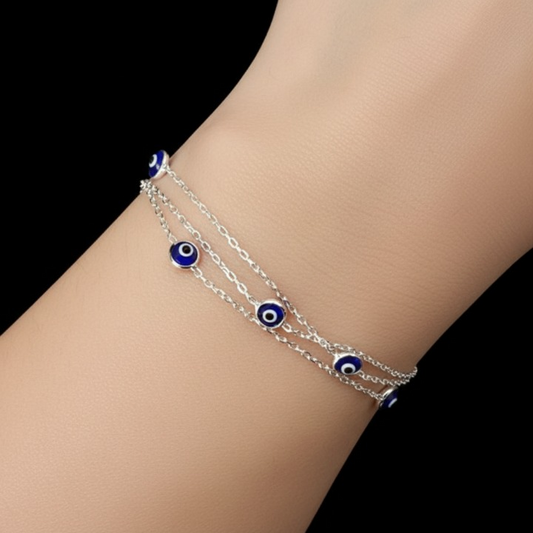 Silver vibrant blue Evil Eye bracelet