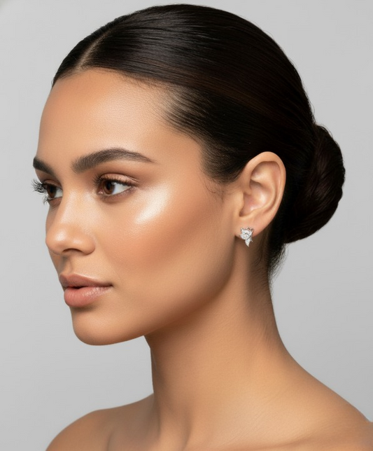 Sparkling Silver Pave Butterfly Stud Earrings