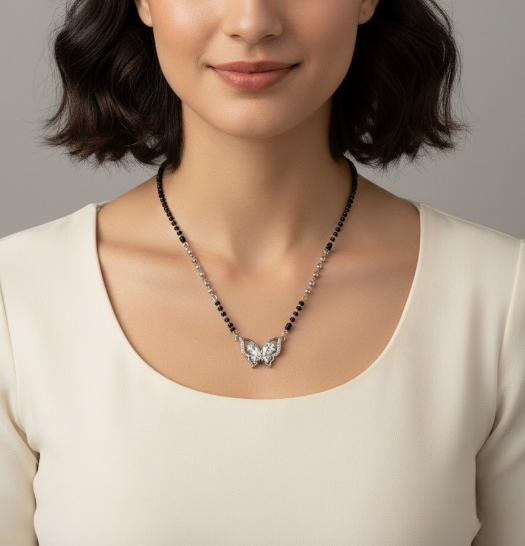 Silver butterfly-inspired take on the classic Mangalsutra,
