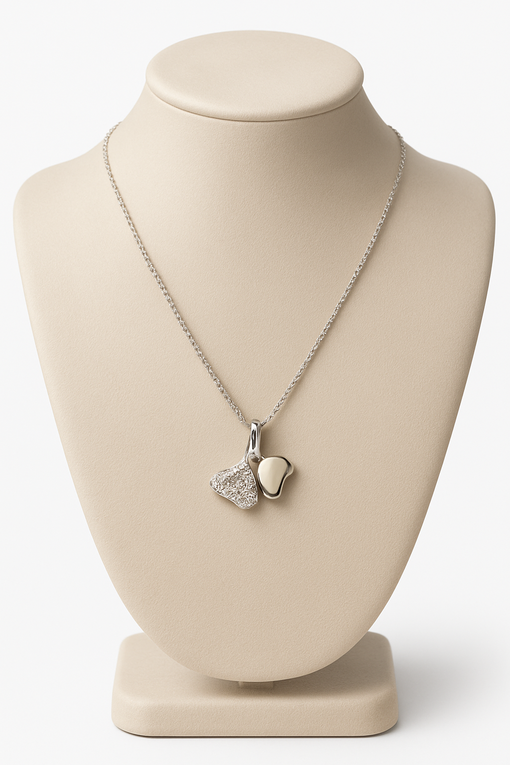 Elegant silver pendant featuring dual heart charms