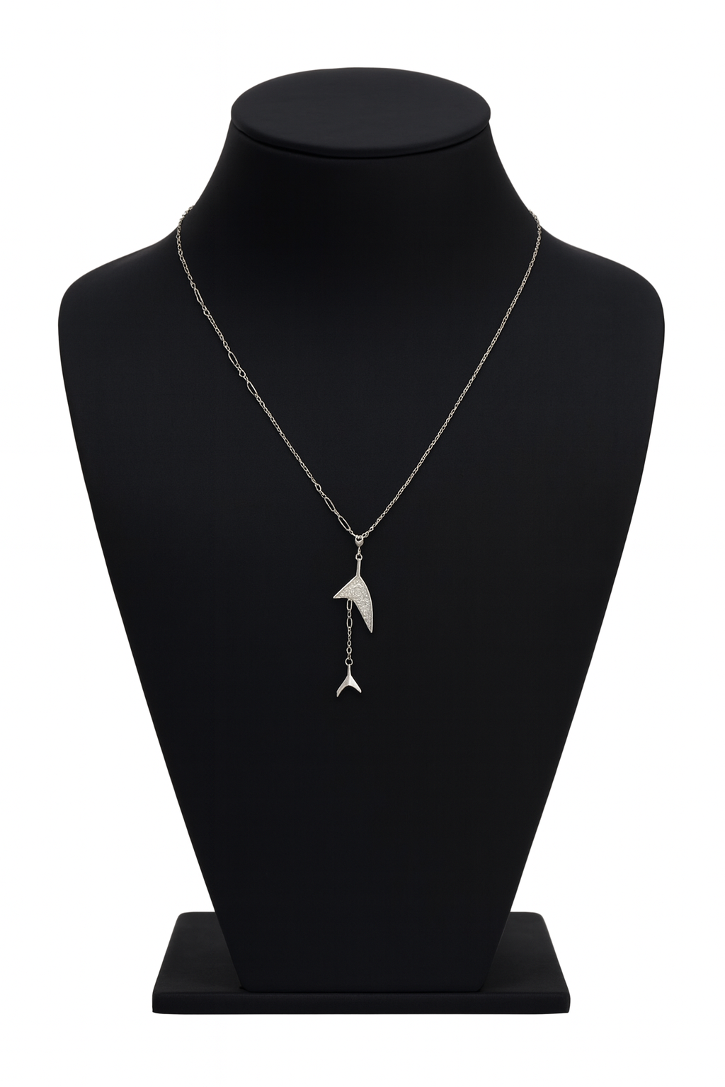 Stylish silver pendant featuring a sleek double arrow design