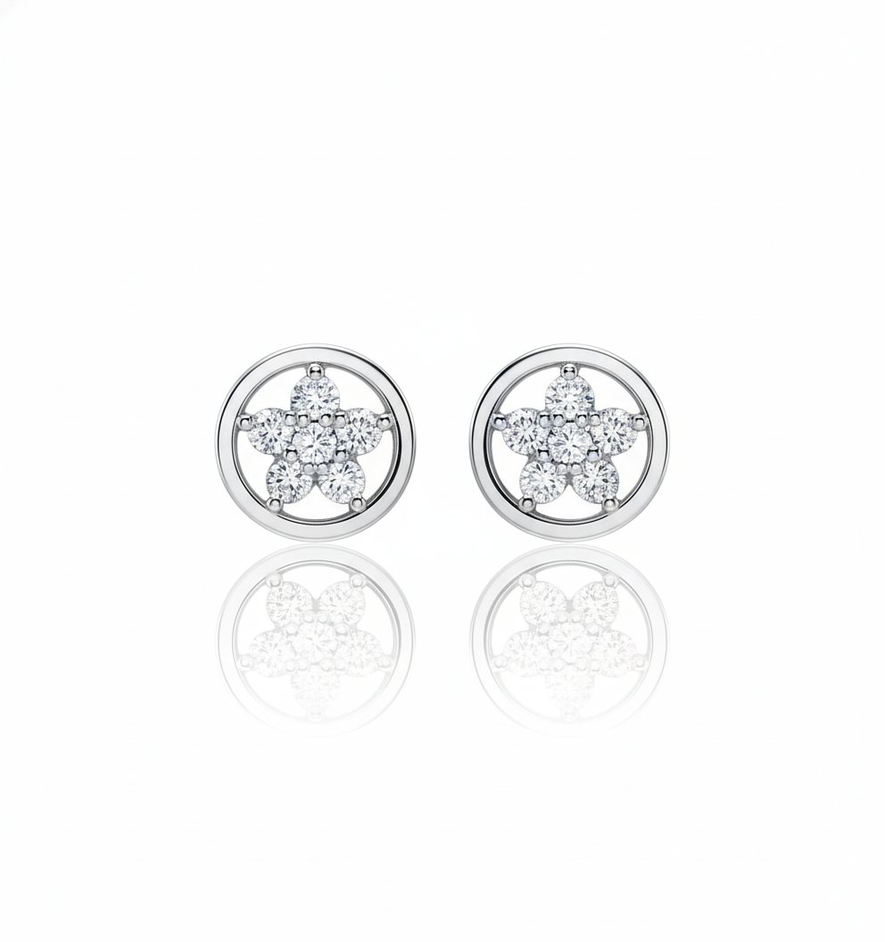 Silver Crystal Cluster Flower Studs