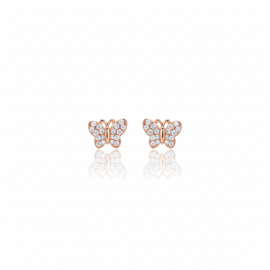 Silver Rose Gold Flutter Butterfly Studs