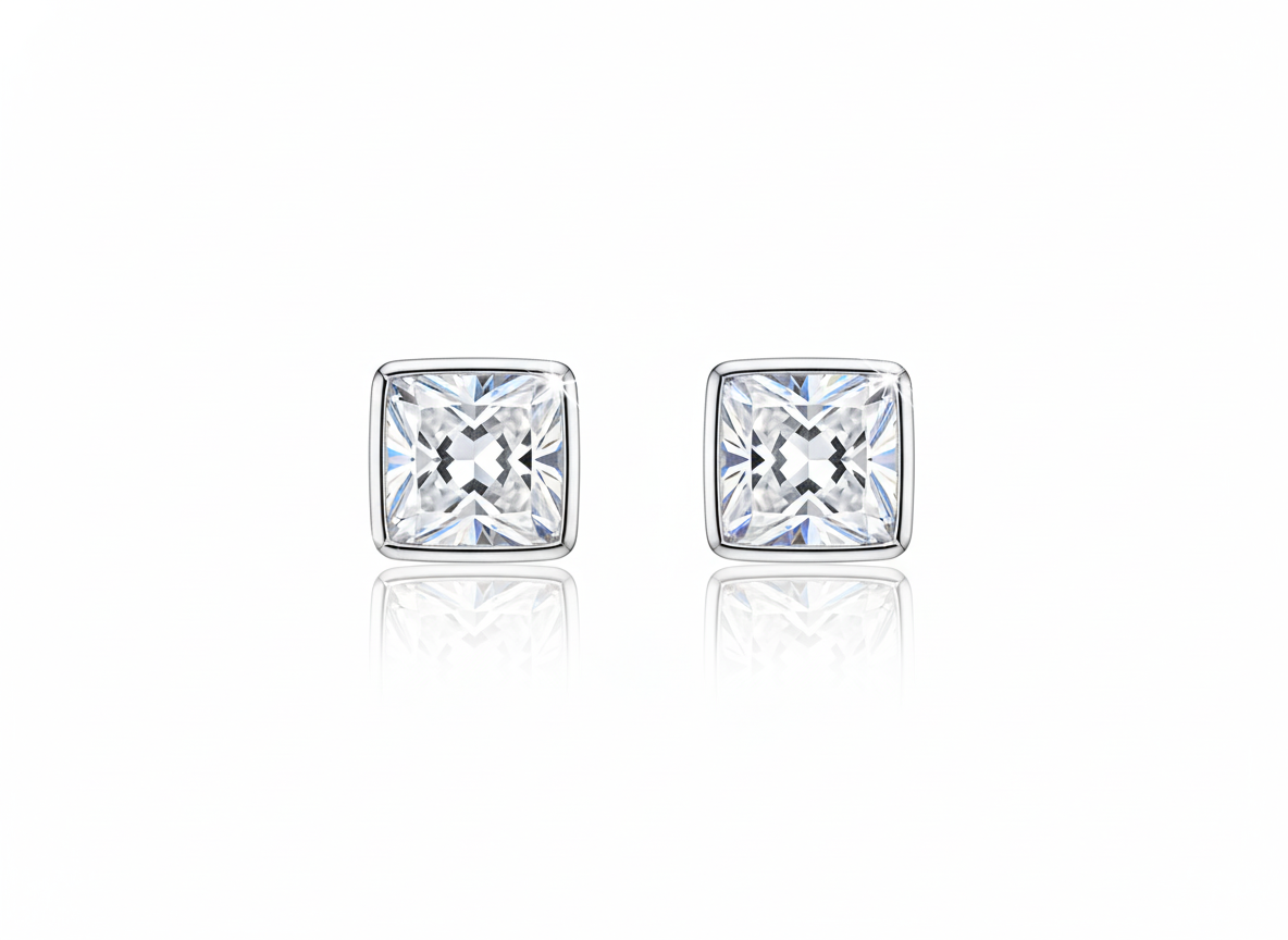 Silver Timeless Square Solitaire Studs