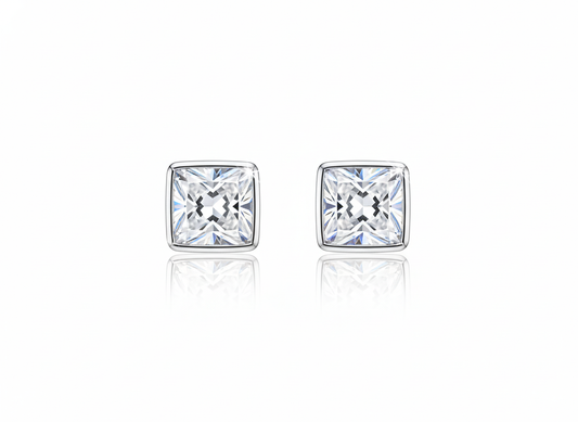 Silver Timeless Square Solitaire Studs