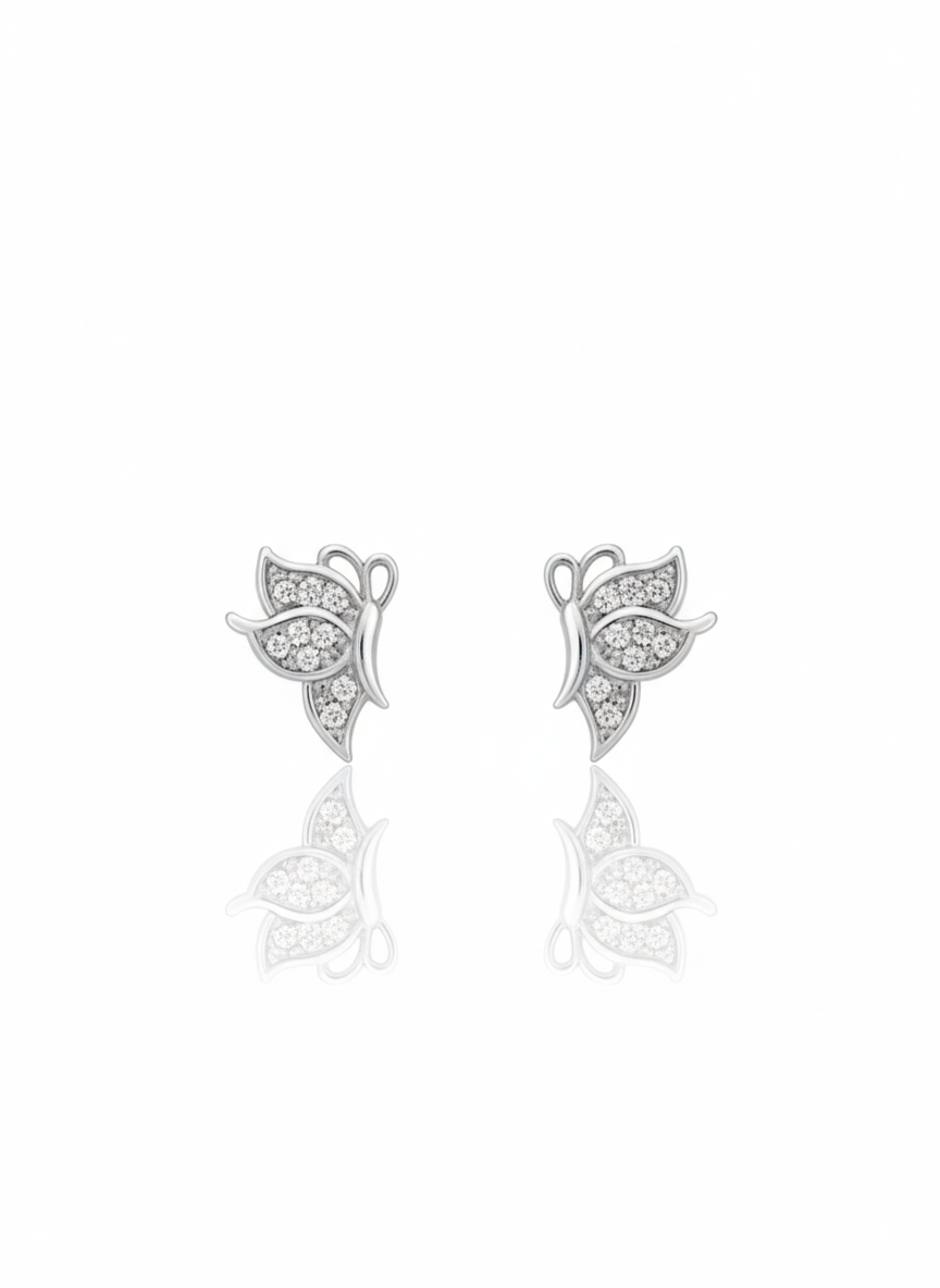 Sparkling Silver Pave Butterfly Stud Earrings