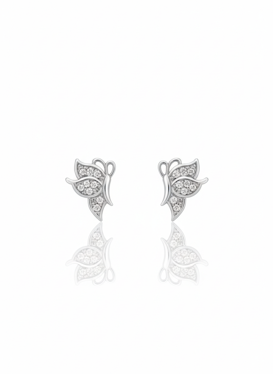 Sparkling Silver Pave Butterfly Stud Earrings
