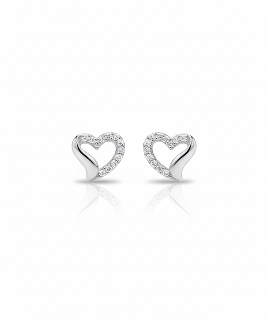 Silver Elegant Crystal Open Heart Studs