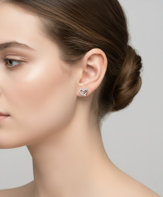 Silver Elegant Crystal Open Heart Studs