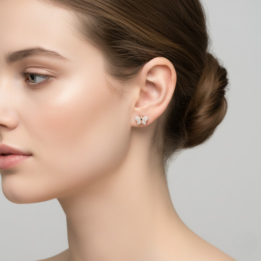 Silver Rose Gold Flutter Butterfly Studs