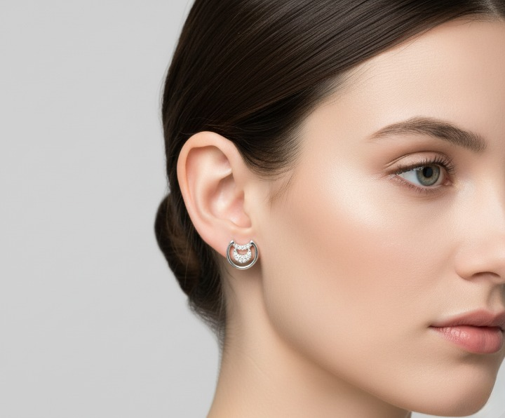 Small Silver Crystal U-Shape Earrings