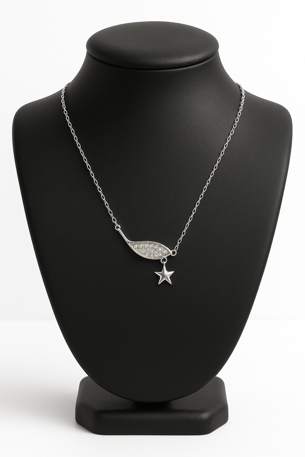 Elegant silver pendant featuring a sparkling wing design with a dangling star charm