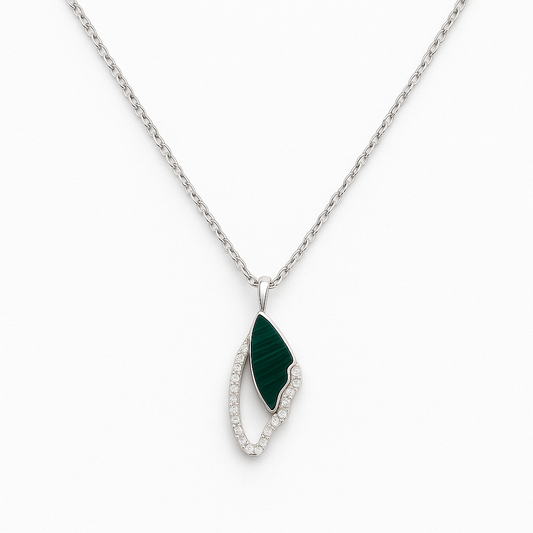 Elegant silver Butterfly Wing pendant with a touch of green enamel and sparkling stones