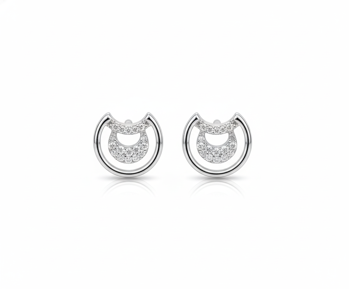 Small Silver Crystal U-Shape Earrings