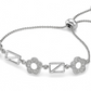 Elegant silver Sparkling Flower & Line Bolo Bracele