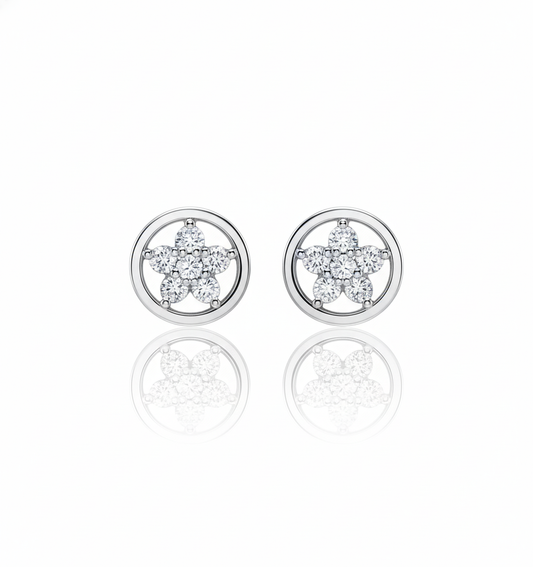 Silver Crystal Cluster Flower Studs