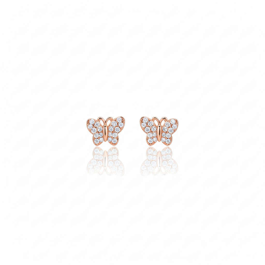 Silver Rose Gold Flutter Butterfly Studs