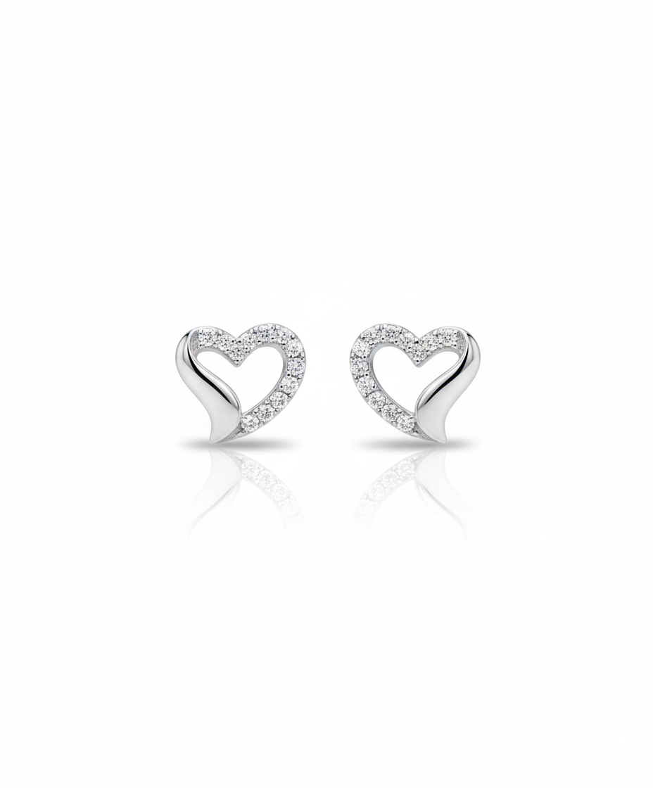 Silver Elegant Crystal Open Heart Studs