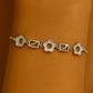 Elegant silver Sparkling Flower & Line Bolo Bracele