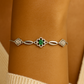 Elegant Silver-Tone Floral Bolo with Green Center